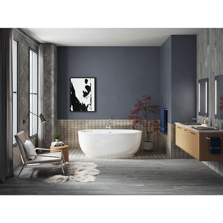 White Acrylic 66" Freestanding Oval Soaking Bathtub