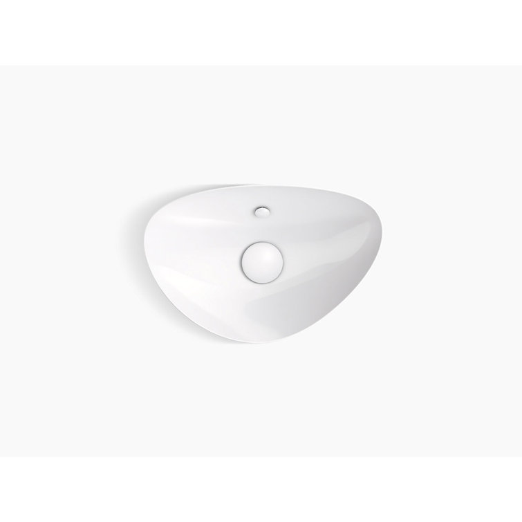 Veil Asymmetrical Oval Ceramic Vessel Bathroom Sink, White
