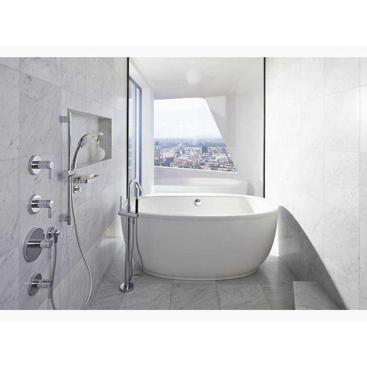 White Acrylic 66" Freestanding Oval Soaking Bathtub