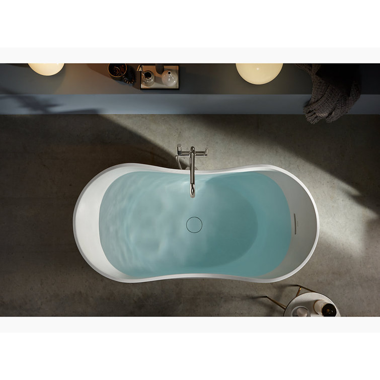 White Cast Iron Freestanding Oval Bath with Toe-Tap Drain