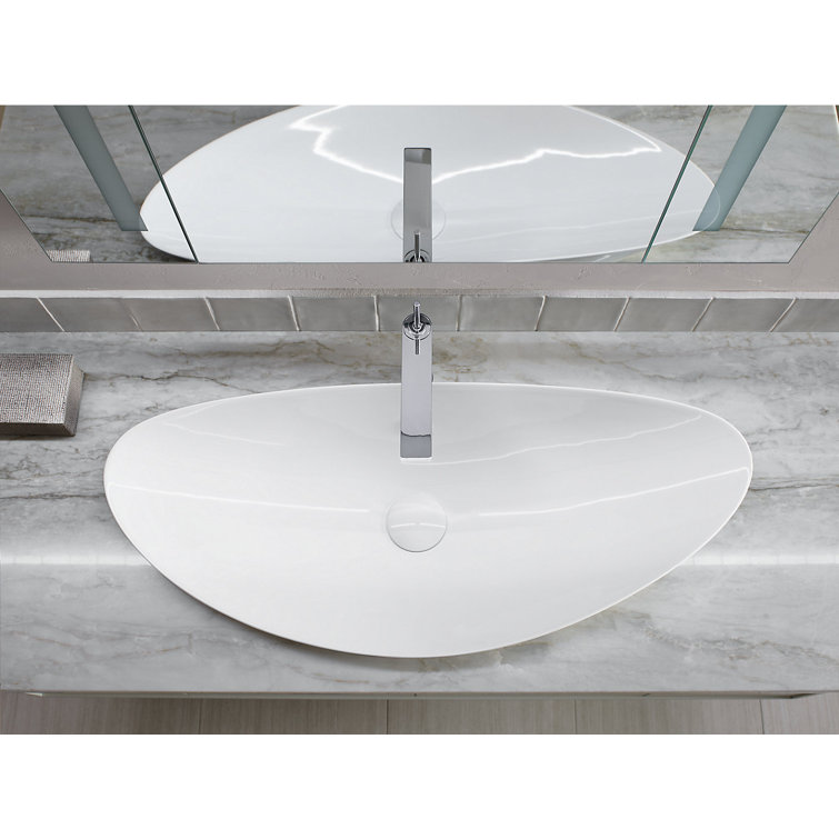 Veil 38.6" Black Ceramic Oval Vessel Bathroom Sink