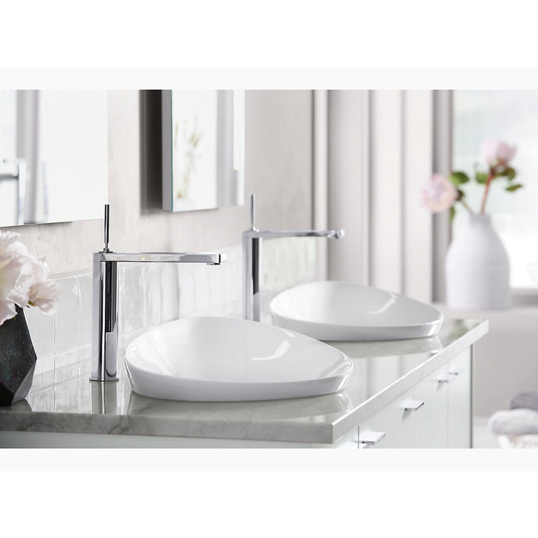 Veil Asymmetrical Oval Ceramic Vessel Bathroom Sink, White