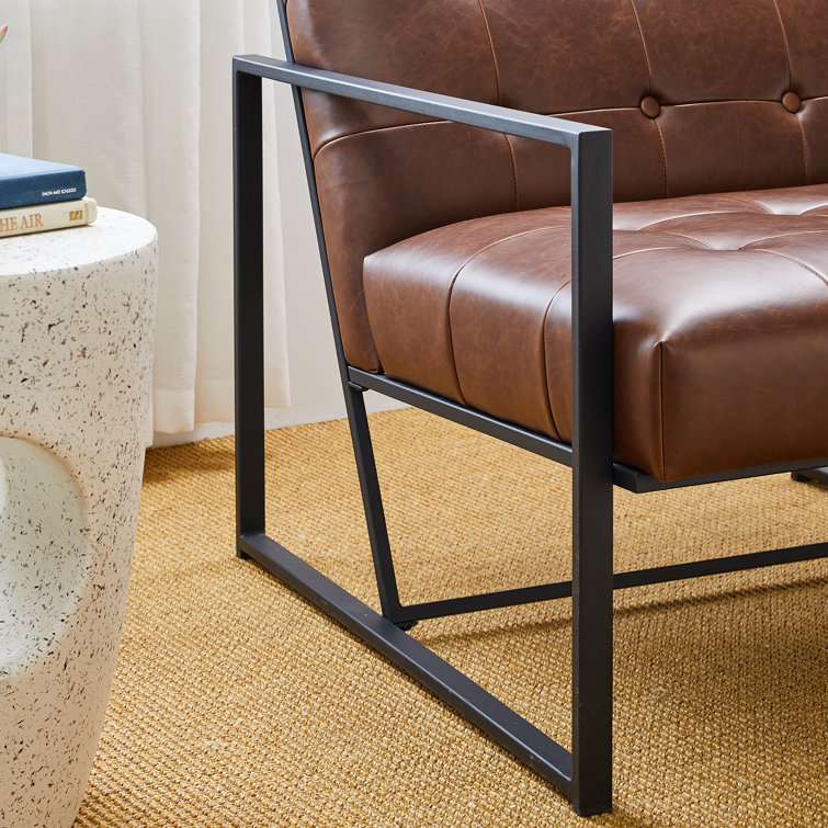 Set of 2 Brown Faux Leather and Metal Accent Chairs