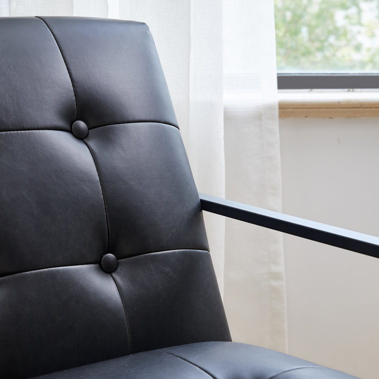 Modern Black Faux Leather Barrel Accent Chair with Metal Frame