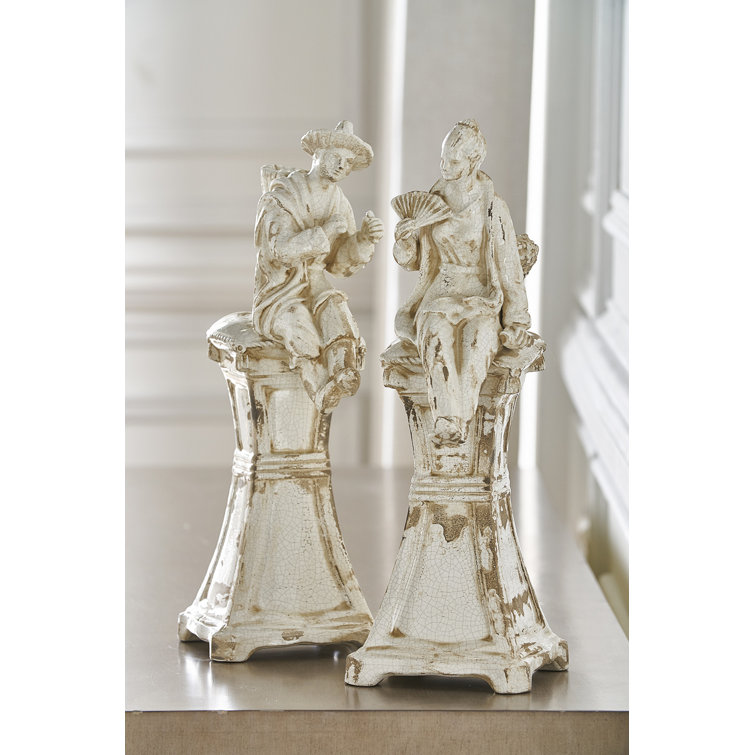 Hand Painted Italian Ceramic Figurine Set in Off-White