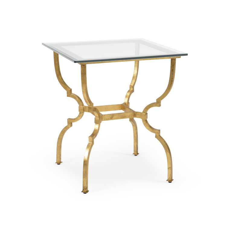 Antique Gold Leaf Iron and Glass End Table