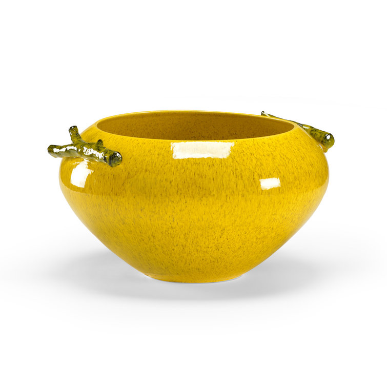 Yellow Ceramic Decorative Bowl with Branch Accents
