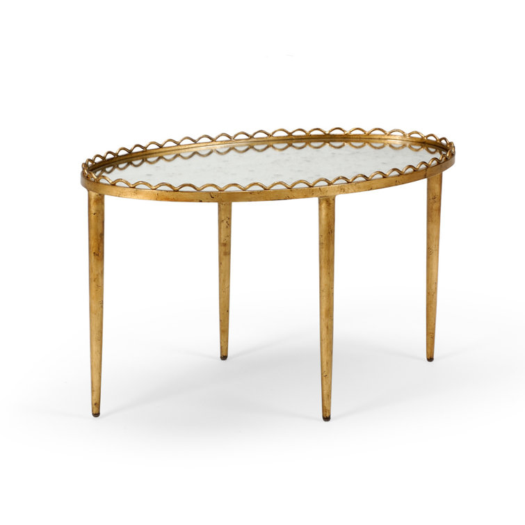 Oval Gold Metal Mirrored Cocktail Table
