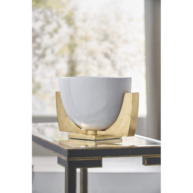 Gloss White Porcelain Bowl with Gold Stand