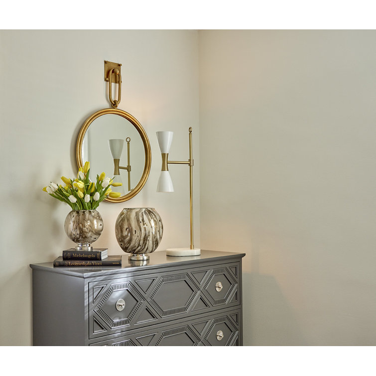 Antique Gold Leaf Round Wood & Bronze Wall Mirror