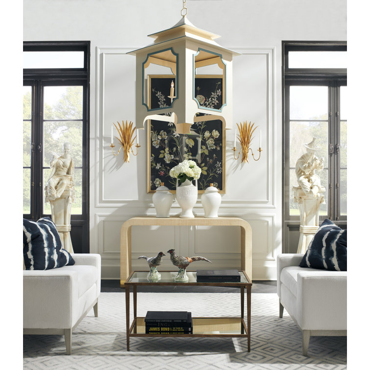 Elegant Waterfall 60" Cream Console Table with Brass Accents