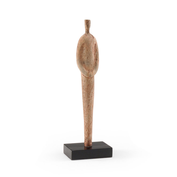 Hand-Carved Natural Wood Figurine on Black Base