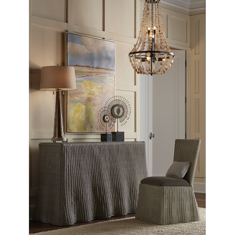 Gray Wash Wicker Console Table with Glass Top