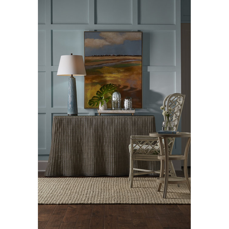 Gray Wash Wicker Console Table with Glass Top