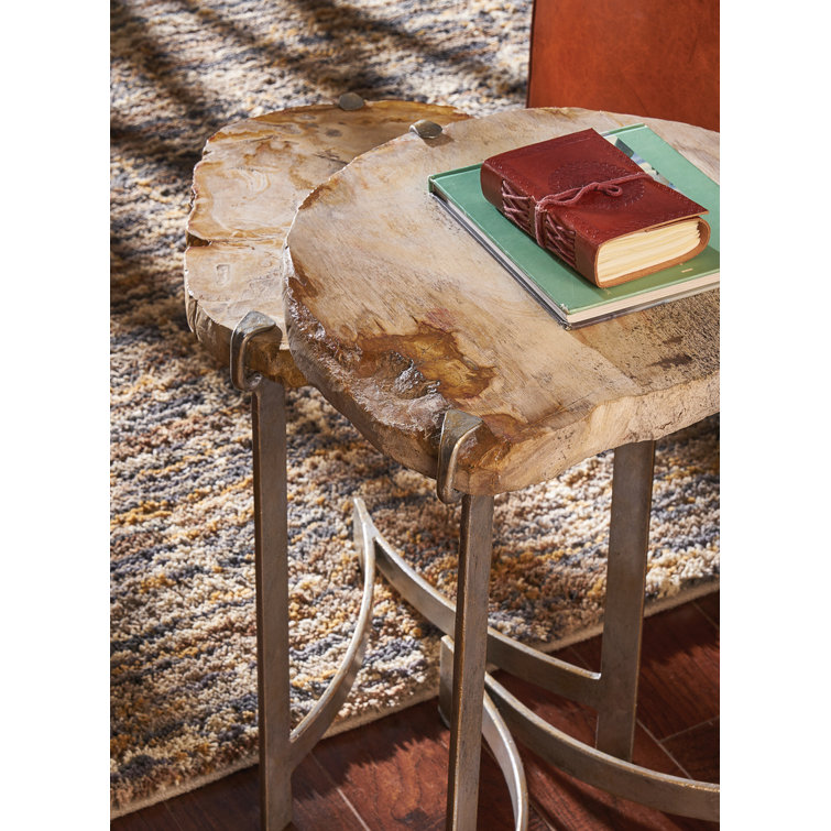 Bedrock Antique Silver Leaf Finish Petrified Wood Nesting Tables