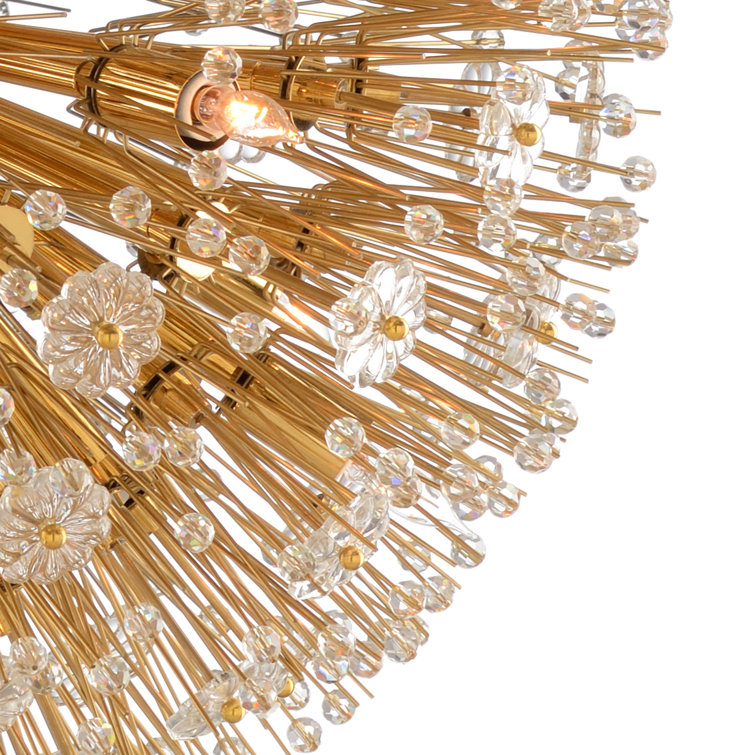 Lolita 16-Light Polished Brass and Crystal Flower Chandelier