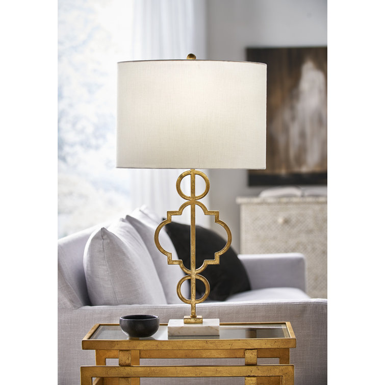 Antique Gold Leaf 30" Table Lamp with Off-White Linen Shade