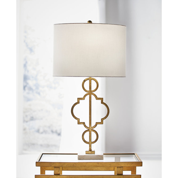 Antique Gold Leaf 30" Table Lamp with Off-White Linen Shade