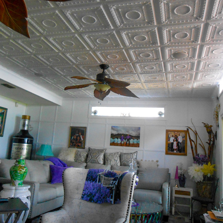 Romanesque White Polystyrene Glue-up Ceiling Tile 1.6 ft x 1.6 ft