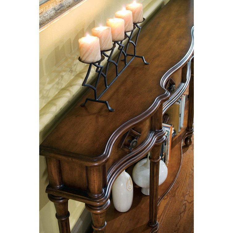 Brown Transitional Wood Console Table with Storage and Drawers