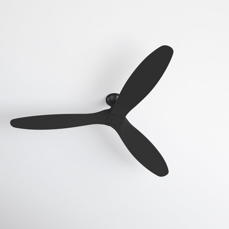 Matte Black 52" Solid Wood 3-Blade Ceiling Fan with Remote