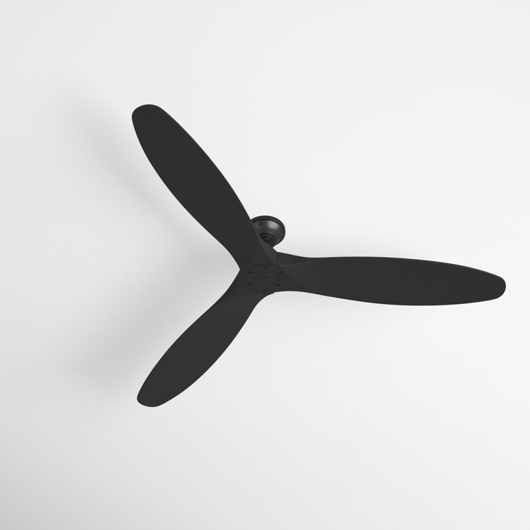 Matte Black 52" Solid Wood 3-Blade Ceiling Fan with Remote