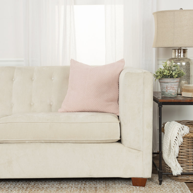 Blush Cotton Textured Square Throw Pillow with Zipper Closure