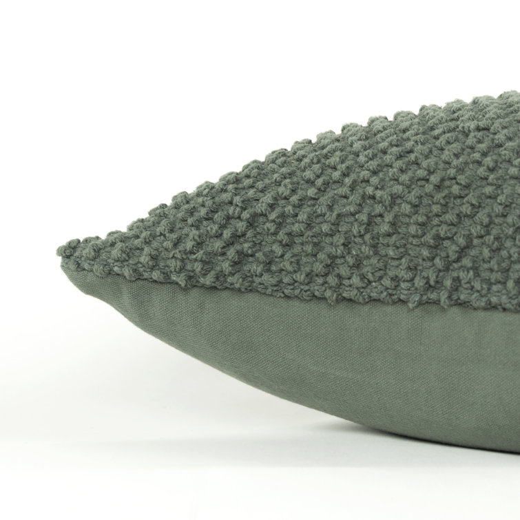 Olive Green Nubby Textured Cotton Square Throw Pillow