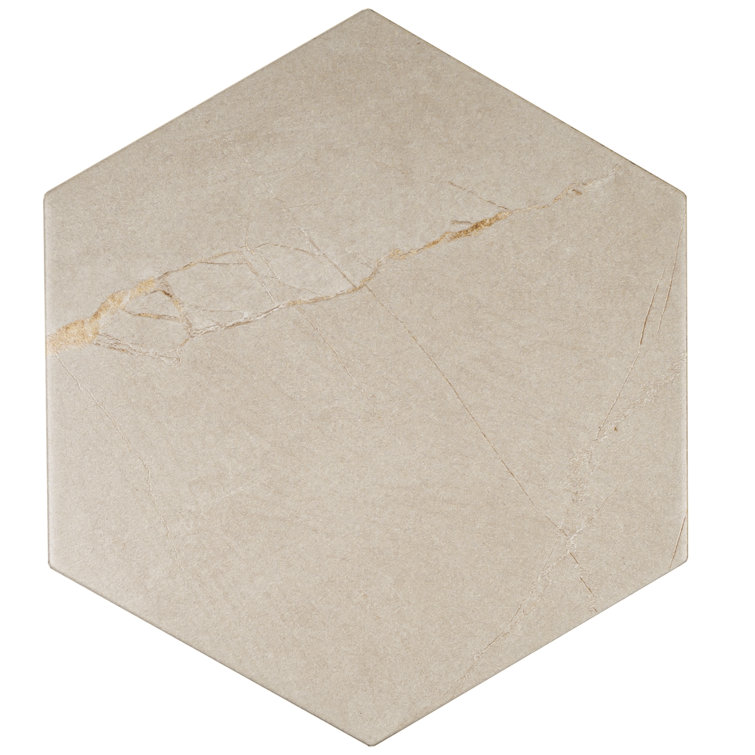 Beige Hexagon Porcelain Wall and Floor Tile 7.7" x 8.9"