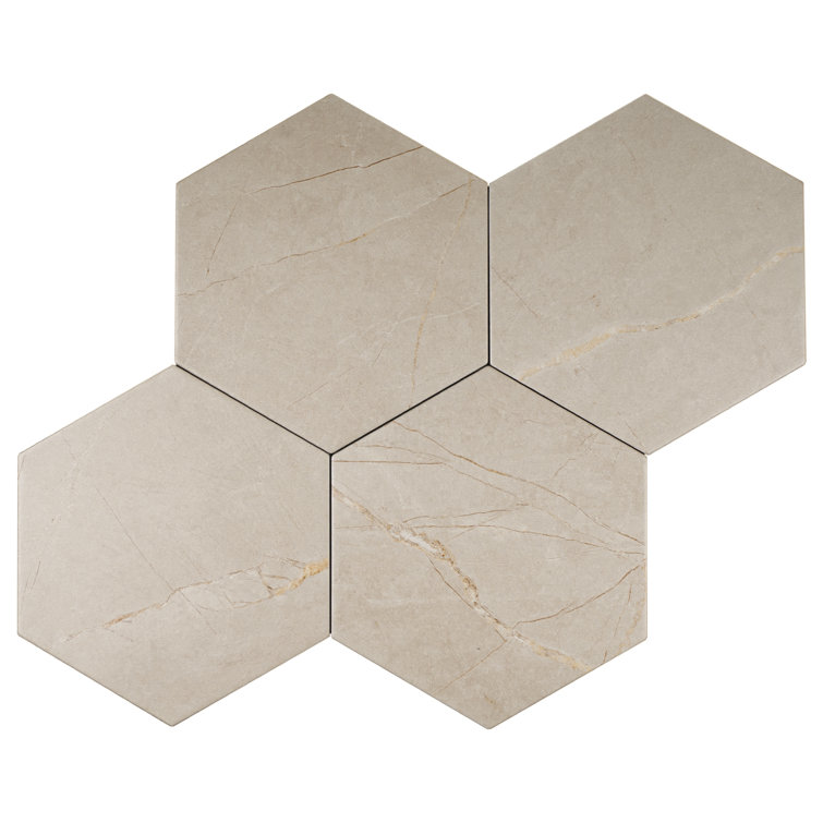 Beige Hexagon Porcelain Wall and Floor Tile 7.7" x 8.9"