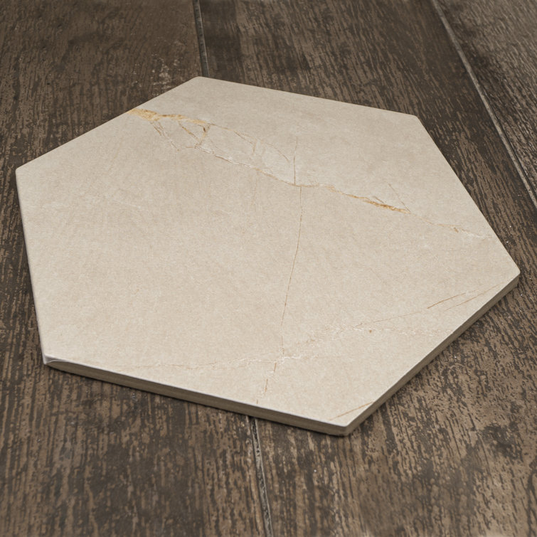 Beige Hexagon Porcelain Wall and Floor Tile 7.7" x 8.9"
