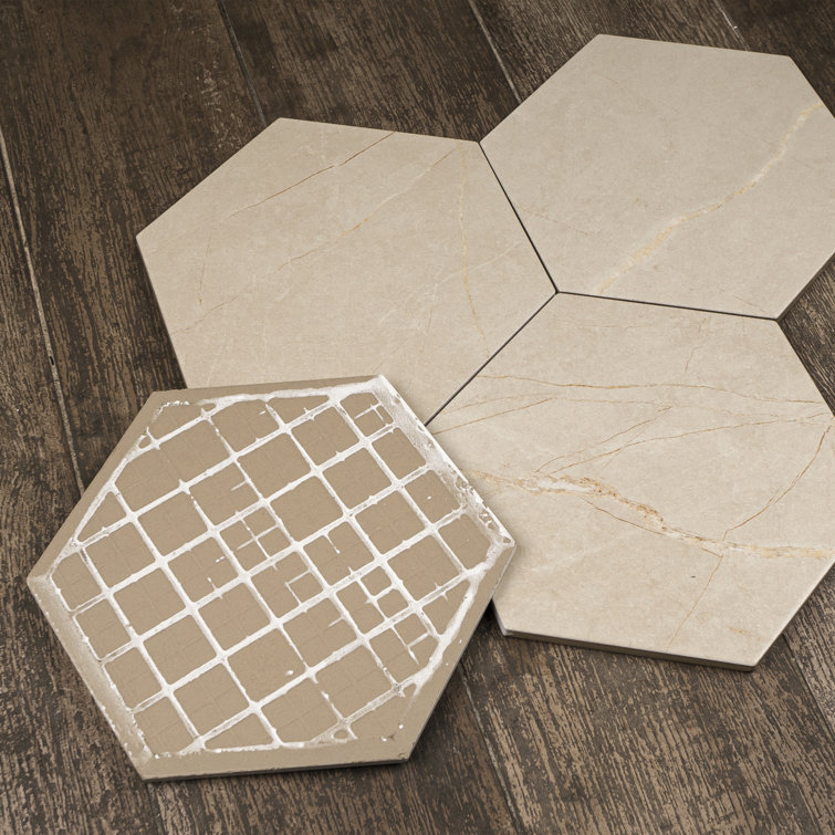 Beige Hexagon Porcelain Wall and Floor Tile 7.7" x 8.9"