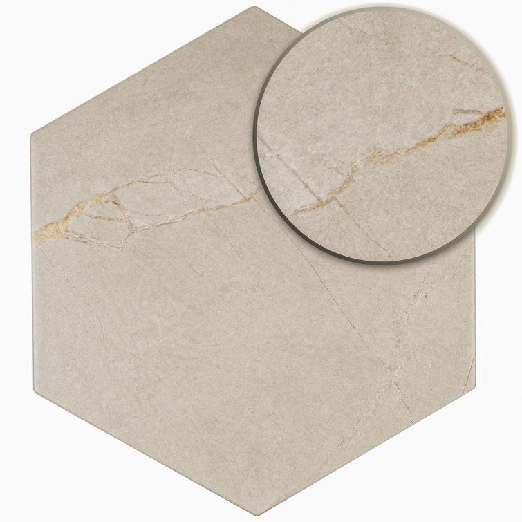 Beige Hexagon Porcelain Wall and Floor Tile 7.7" x 8.9"