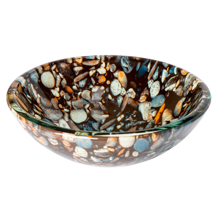 Natural Pebble Pattern Circular Glass Vessel Sink