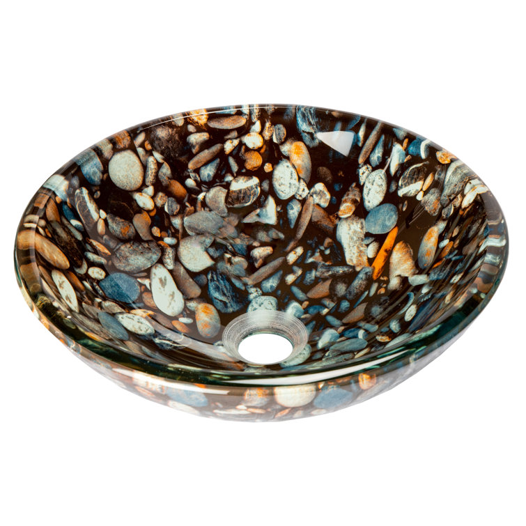 Natural Pebble Pattern Circular Glass Vessel Sink