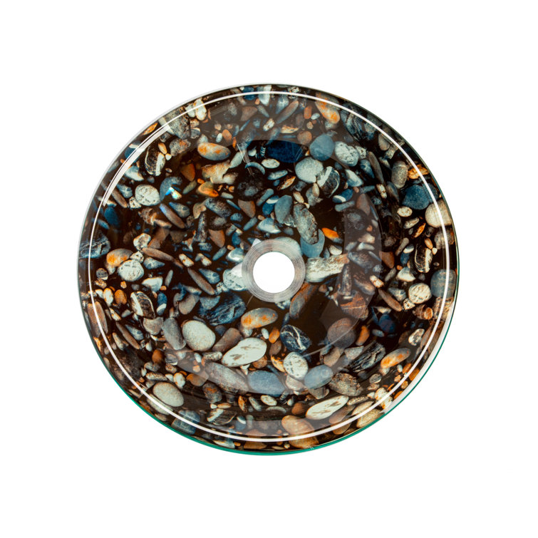 Natural Pebble Pattern Circular Glass Vessel Sink