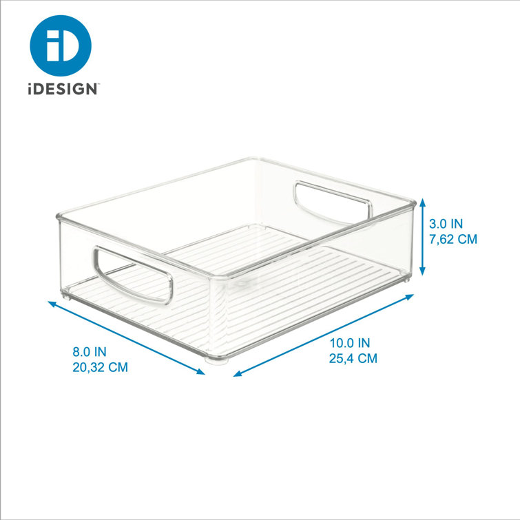 Clear Rectangular Stackable Kitchen Organizer Bin with Integrated Handles, 10" x 8" x 3"