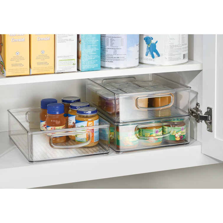 Clear Rectangular Stackable Kitchen Organizer Bin with Integrated Handles, 10" x 8" x 3"
