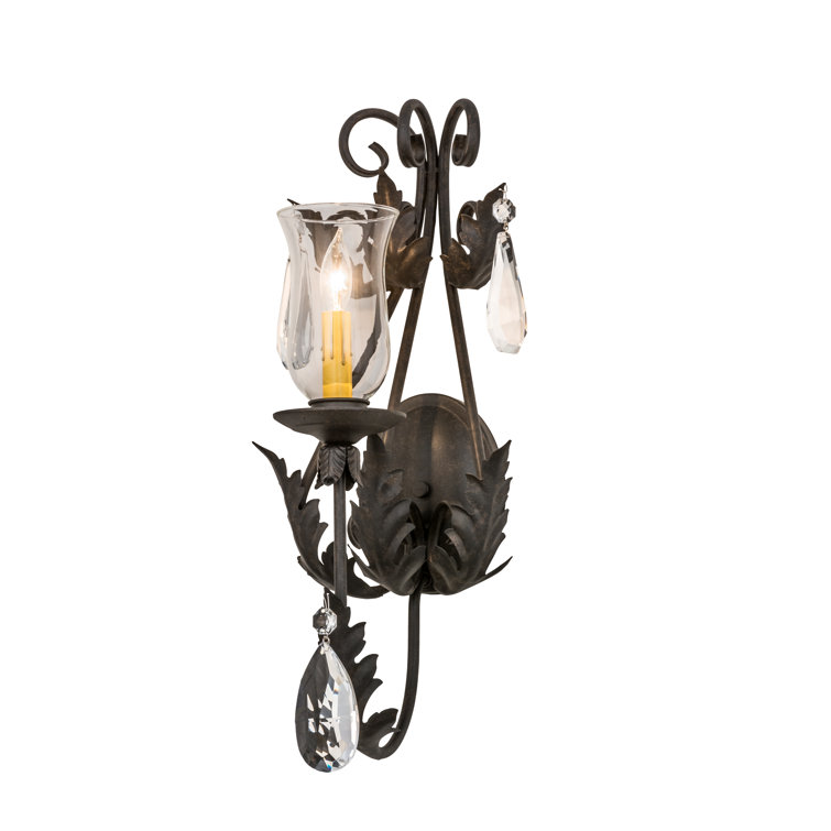 Chestnut Textured Crystal Accent Wall Sconce with Glass Shade