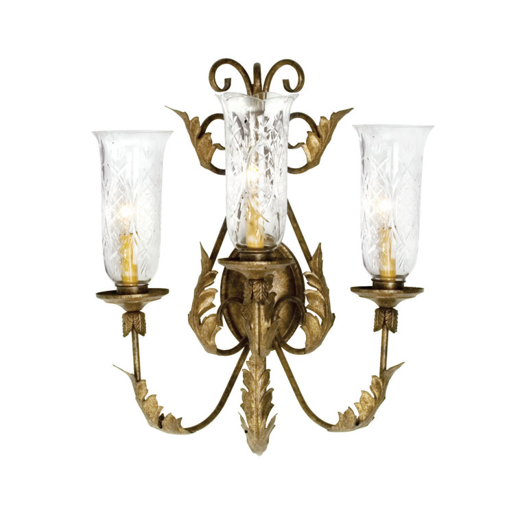 Cortez Gold 3-Light Candle Wall Sconce with Clear Etched Glass