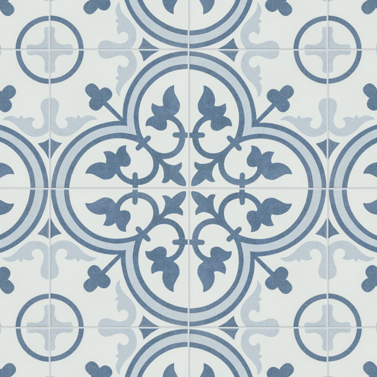 Arte 10" x 10" Blue and White Porcelain Patterned Tile