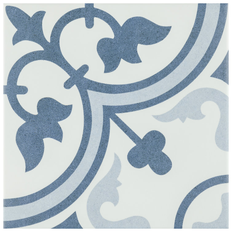 Arte 10" x 10" Blue and White Porcelain Patterned Tile