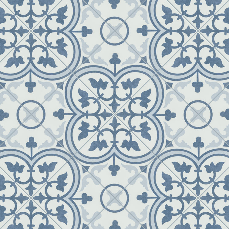 Arte 10" x 10" Blue and White Porcelain Patterned Tile