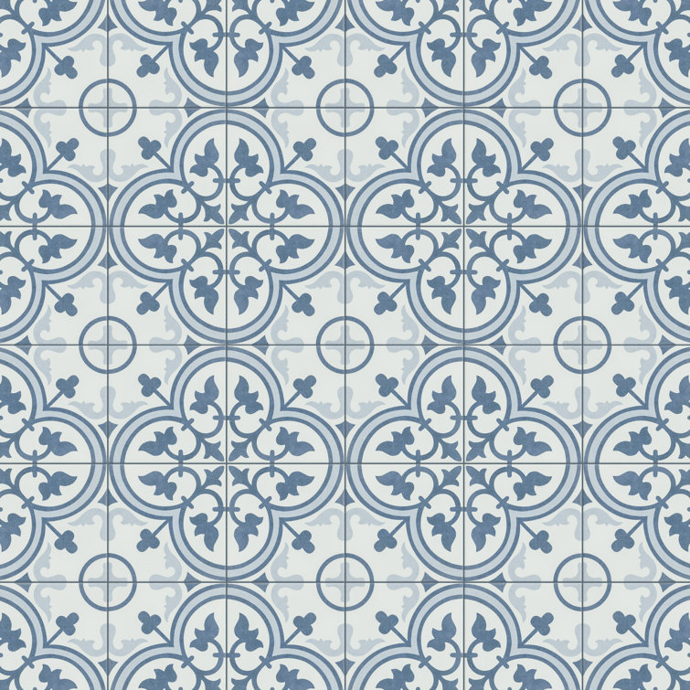 Arte 10" x 10" Blue and White Porcelain Patterned Tile