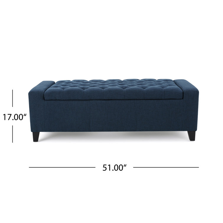Dark Blue Tufted Fabric Storage Ottoman with Birch Legs