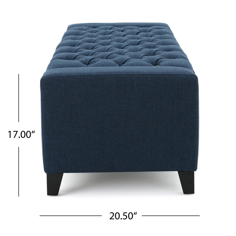 Dark Blue Tufted Fabric Storage Ottoman with Birch Legs