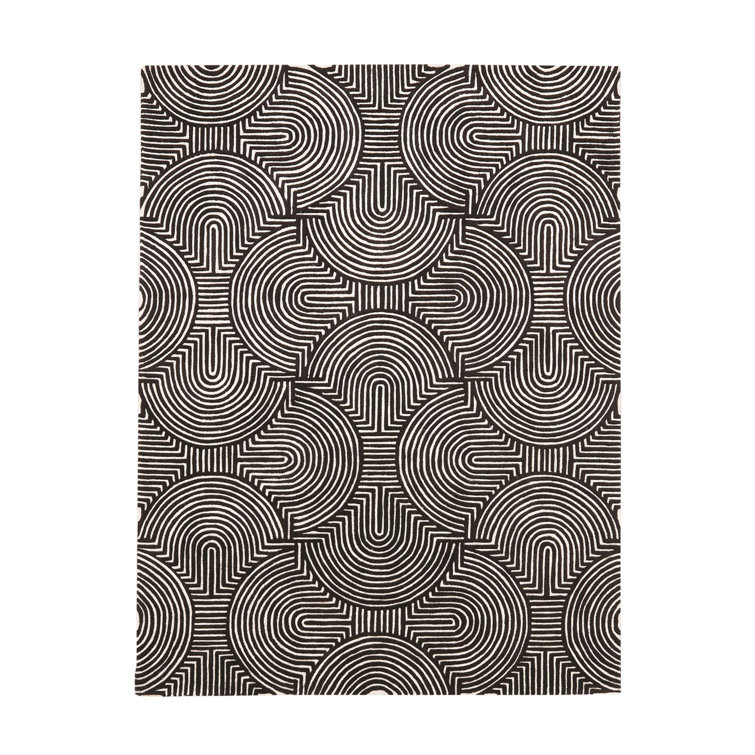 Handmade Black and Ivory Wool Geometric 9' x 12' Rug