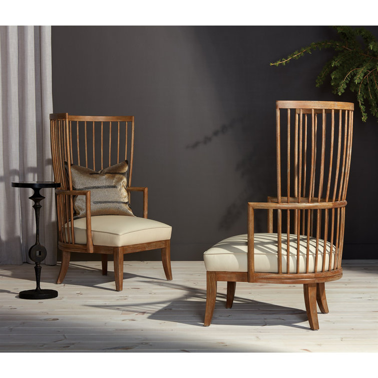 Adelaide Handcrafted Beige Leather Spindle Wing Chair