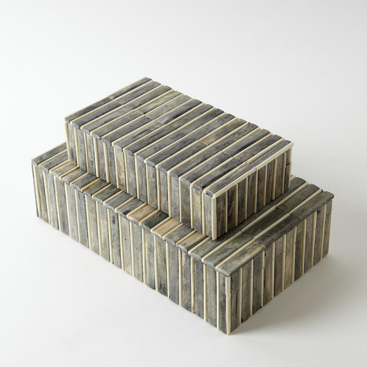 Grey and Ivory Bone Inlay Lidded MDF Box