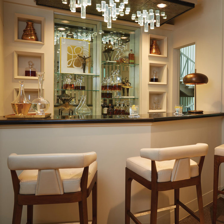 Ivory Leather and Walnut Bar Stool with Stainless Steel